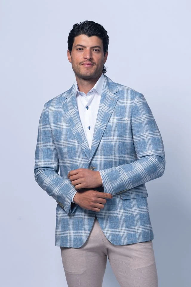 7 Downie Street Sports Coat Woodbury Light Blue Check Blazer