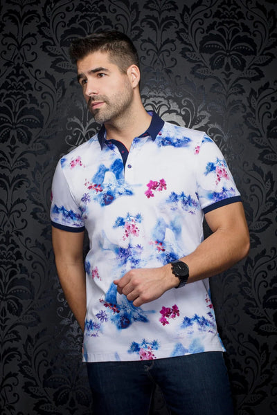 Au Noir Men s Aquadore Polo Shirt in White and Pink Saratoga Saddlery International Boutiques