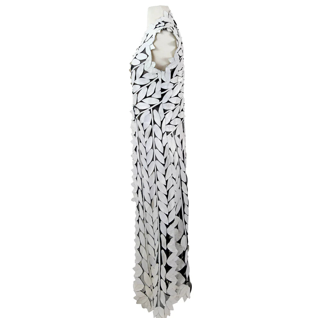 White Long Leaf Style Leather VEST in WHITE & Multi White