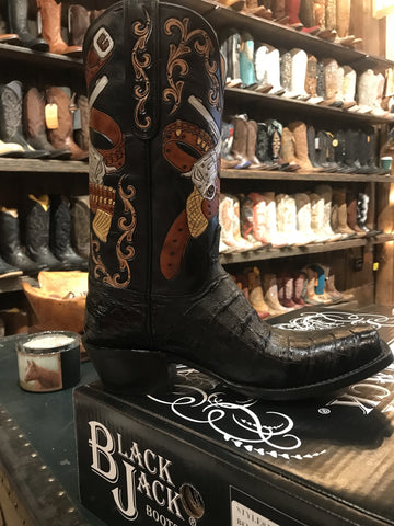 Men's Caiman Square Toe Cowboy Boots in Antique Saddle Corral Boots A4055 ON SALE