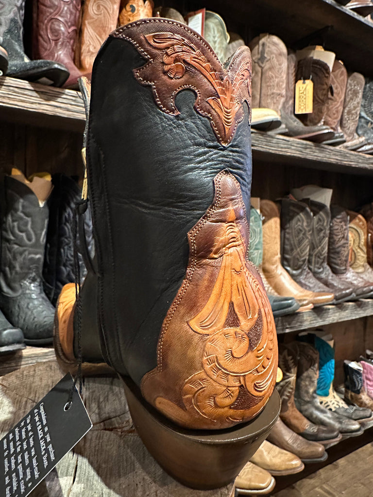 Black Jack Women's Black Brown Short Ankle Boots Hand-tooled Made in the USA LBBHTP 22854 0841