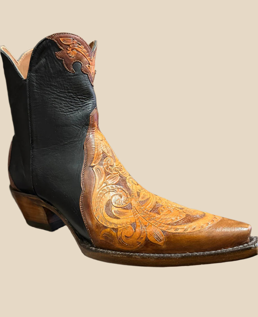 Black Jack Women's Black Brown Short Ankle Boots Hand-tooled Made in the USA LBBHTP 22854 0841