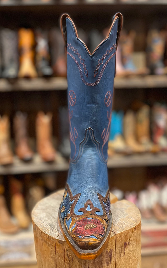 Women's Custom Made Blue Leather Cowboy Boots Tooled Wingtip by Black Jack Boots