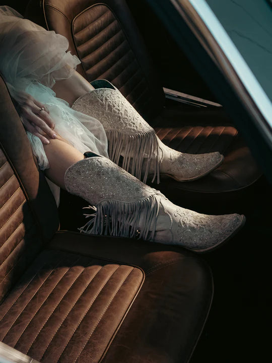 Corral Women's C3955 White Lamb Fringe Cowboy Boots SS23