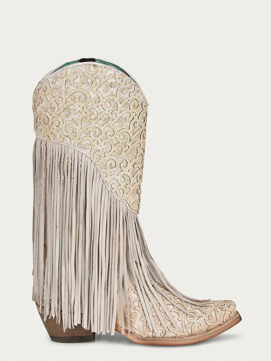 Corral Women's C3955 White Lamb Fringe Cowboy Boots SS23