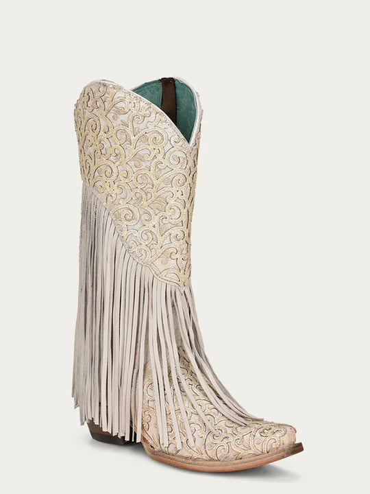 Corral Women's C3955 White Lamb Fringe Cowboy Boots SS23