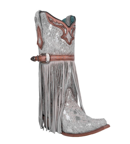 Corral Boots C4077 Women's Turquoise Embroidery & Crystals Lamb Fringe Tall Boots