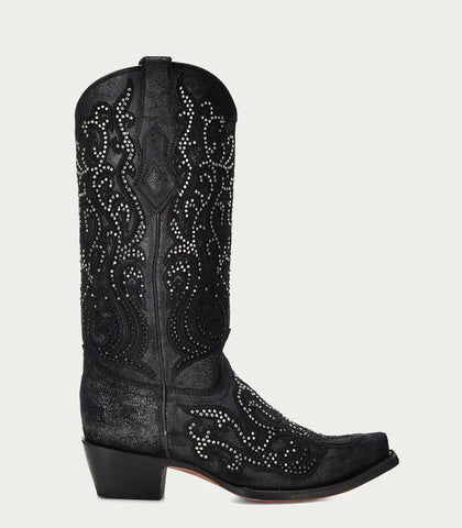 Corral C4087 Ladies Black Embroidery Crystals Eagle  Lamb Fringes Tall Cowboy Boots