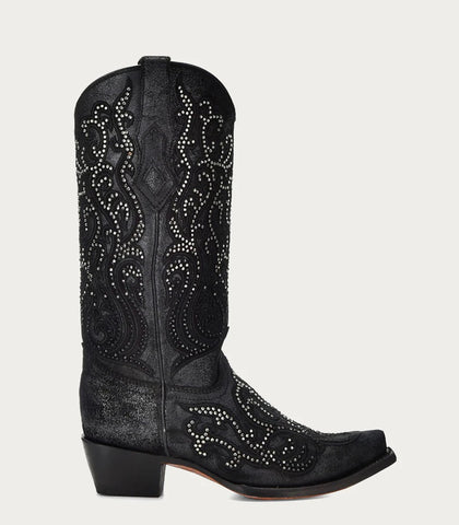 Corral Z0132 Women's Black and White Studs Cutout Cowboy Boots