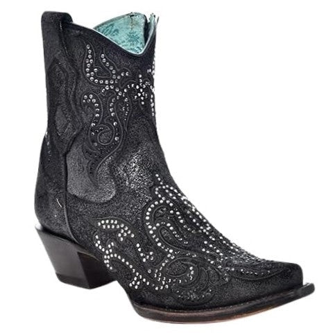 Corral C4106 Women's Black Silver & Crystals Ankle Boot with Zipper