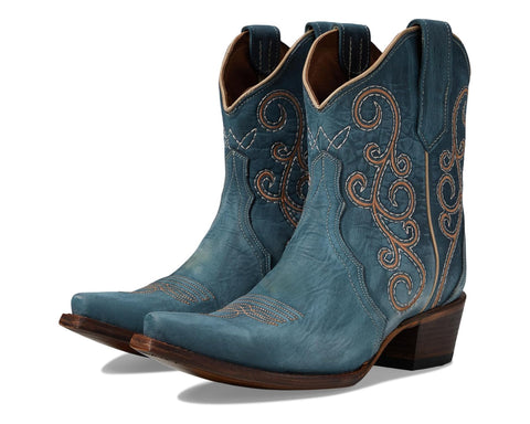 Circle G L5874 Ladies Blue Jean Flower Embroidery Ankle Boots Made by Corral Boots