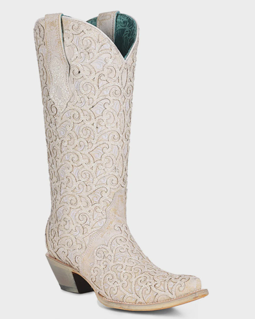 Corral Wedding Cowboy Boots C4050 White Glitter and Crystals Tall Boots