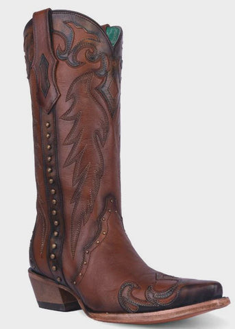 Corral Women's Beige Eagle Crystal Fringe Tall Cowboy Boots style C4088
