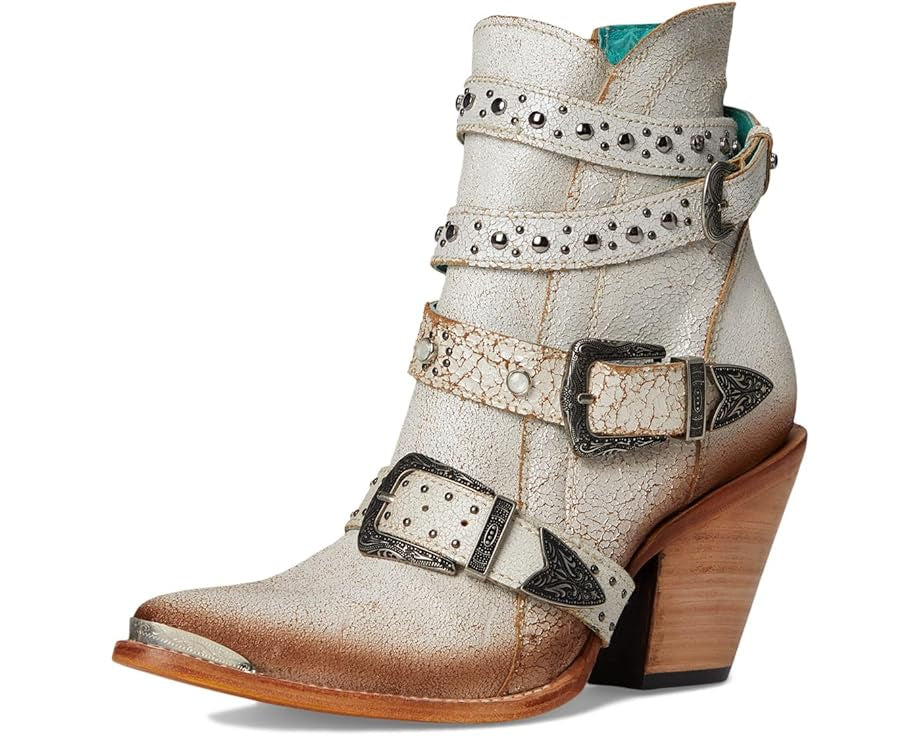 Corral Women's White Harness Ankle Boots Pointed Toe Z5311