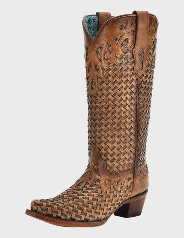 Corral Z0132 Women's Black and White Studs Cutout Cowboy Boots