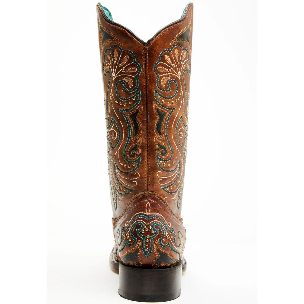 Corral A4483 Ladies Sand Embroidered Studs Square Toe brown Cowboy Boots On Sale