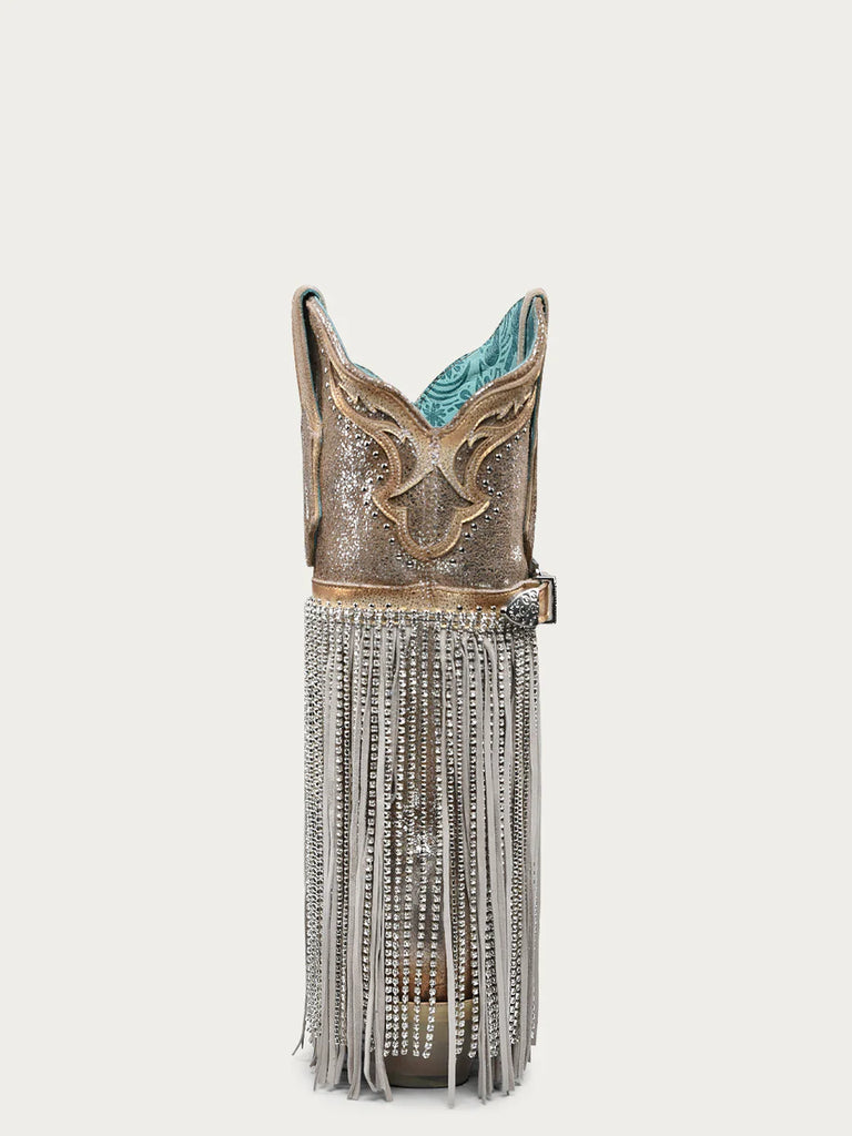 Women's Silver and Gold Metal Harness Crystal Fringe Cowboy Boots Corral A4514
