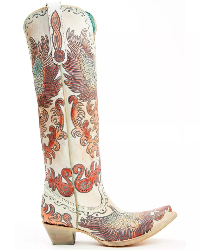 Corral A4516 Women's White & Red Hand Tooled & Painted Phoenix Cowboy Boots