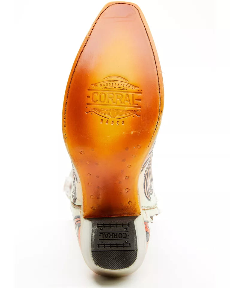 Corral A4516 Women's White & Red Hand Tooled & Painted Phoenix Cowboy Boots