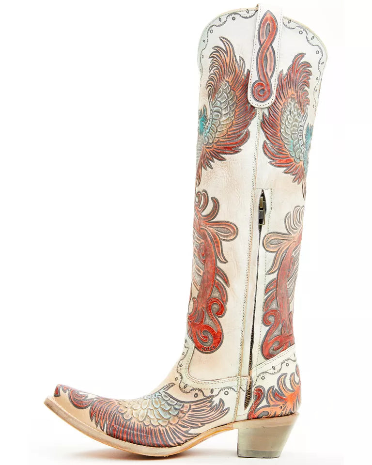 Corral A4516 Women's White & Red Hand Tooled & Painted Phoenix Cowboy Boots