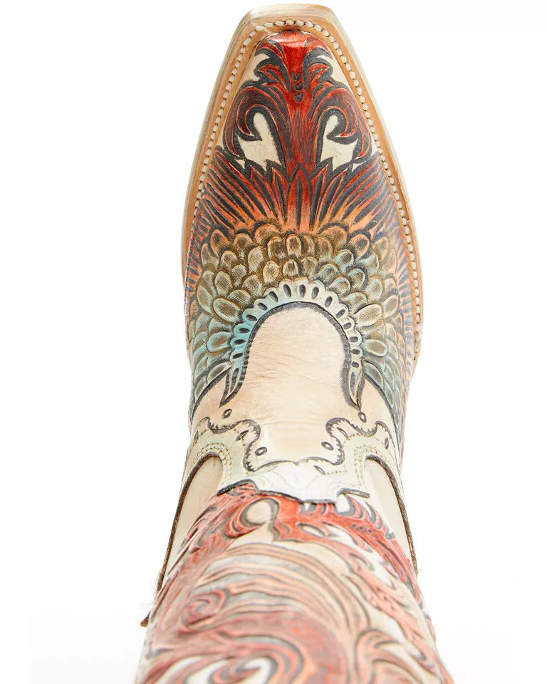 Corral A4516 Women's White & Red Hand Tooled & Painted Phoenix Cowboy Boots