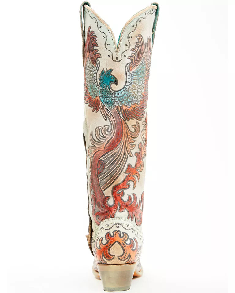 Corral A4516 Women's White & Red Hand Tooled & Painted Phoenix Cowboy Boots