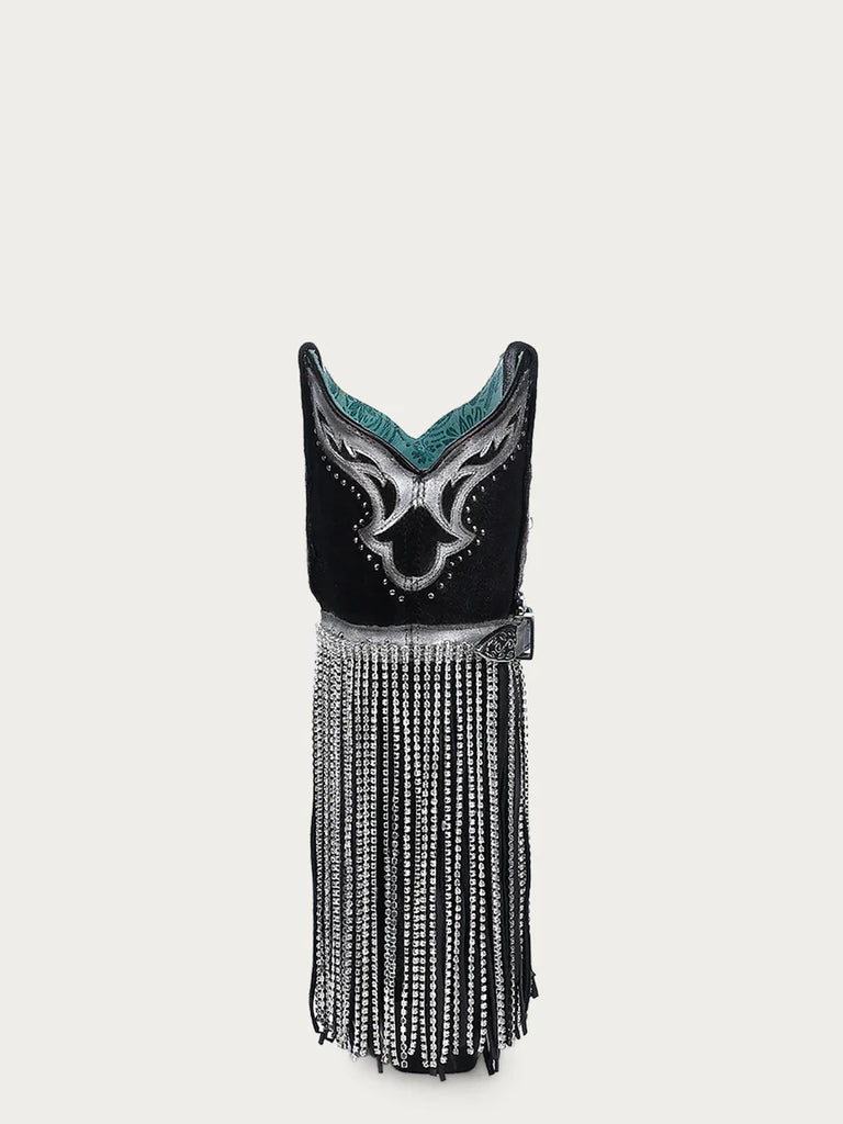 Women's Silver Black Metal Harness Fringe Crystal Boots by Corral A4599