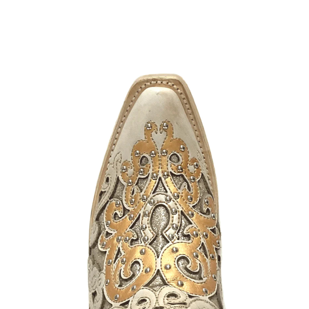 White Glitter Inlay and Bull Skull Western Boots Corral Boots A4408 ON SALE