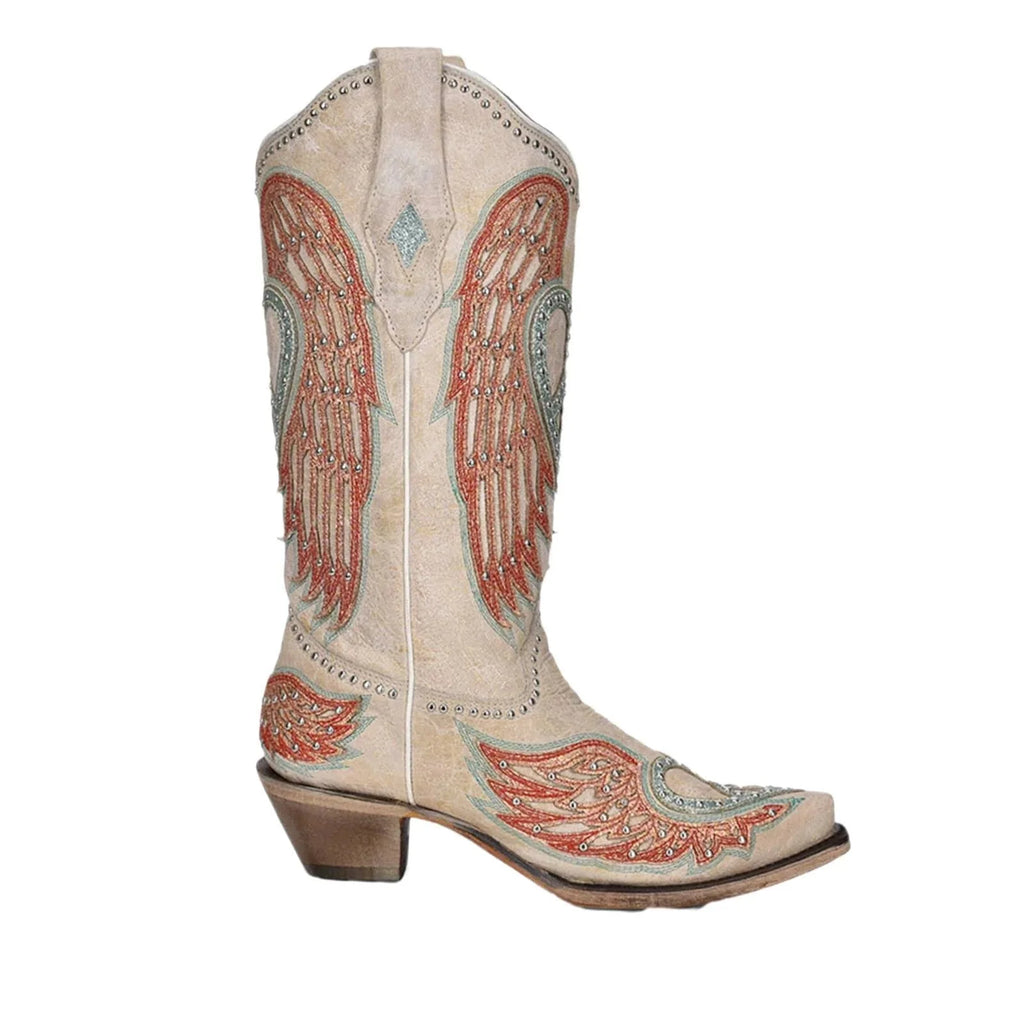 Corral Lady's Bone Heart & Wings Overlay & Embroidery & Studs Boots A4236