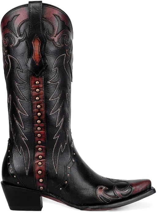 Corral Women's F1352 Black With Cognac Side Zip Tall Boots Black Womens Boots cowgirl