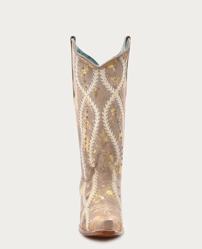 Corral Women's Z5246 White Gold Crystals Cowboy Boots WHITE EMBROIDERY WITH CRYSTALS