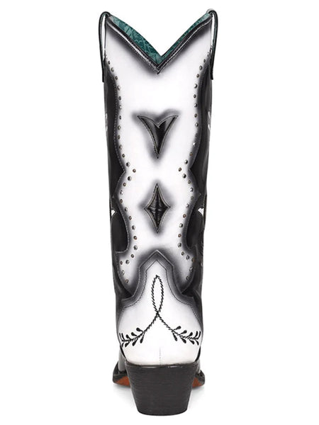 Corral Z0132 Women's Black and White Studs Cutout Cowboy Boots