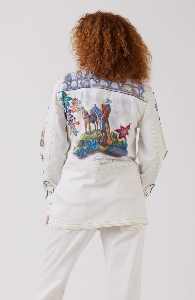 Double D Ranch Long White Ranch Romance Denim Jacket C3330