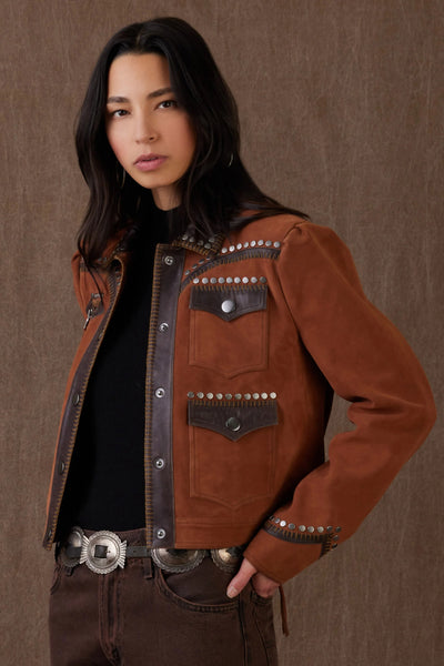 Double D Ranch Women's Brown Leather Jacket Keep Gettin' Back Up