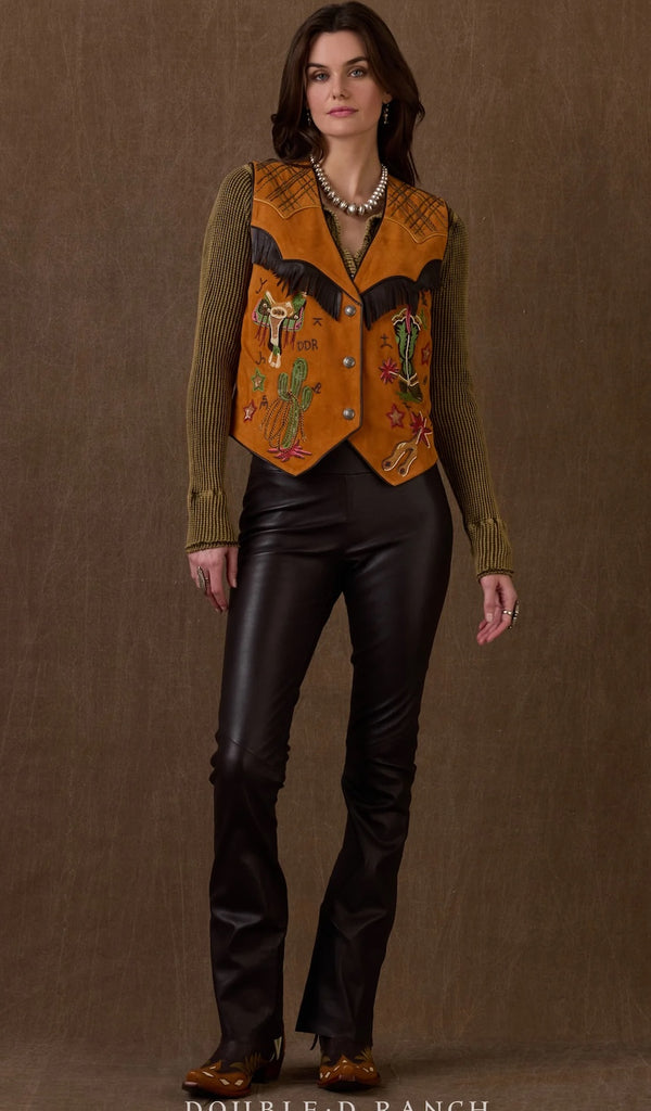 Double D Ranch Ride the Trail Women's Brown Leather Vest V1052