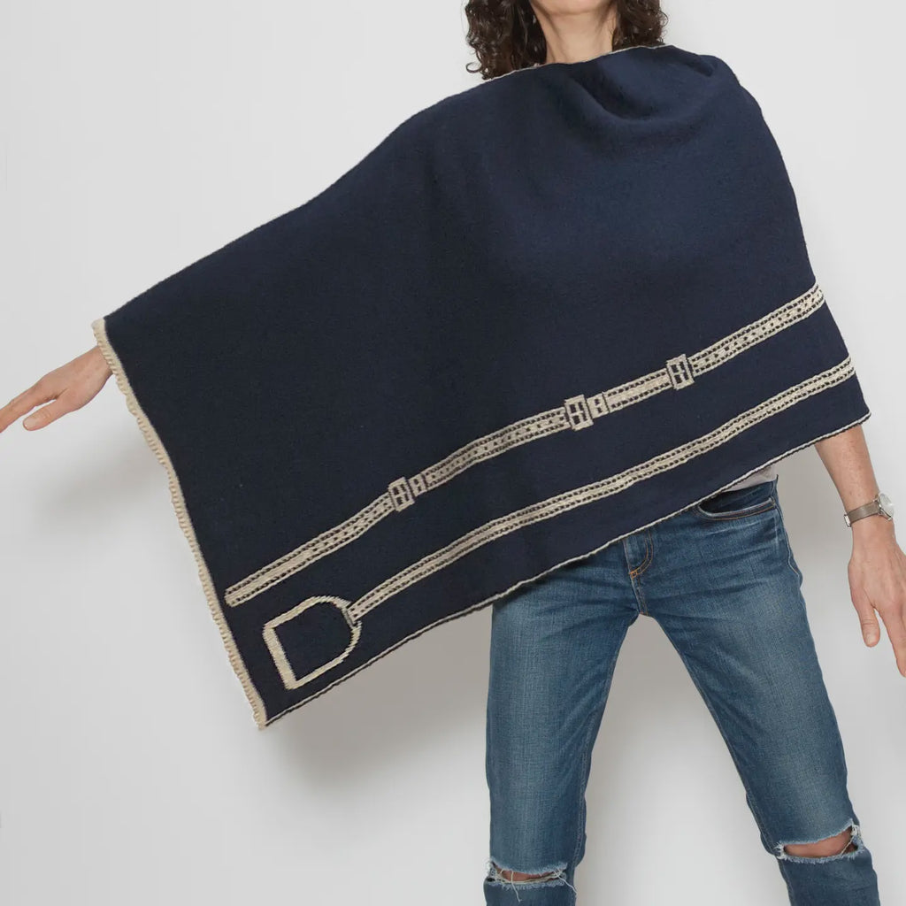 Equestrian Stirrup Poncho in Black and Beige Made in the USA