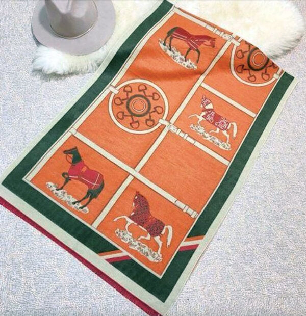 Equestrian Scarf Wrap - Orange Horse Print | Luxury Reversible Layering Piece