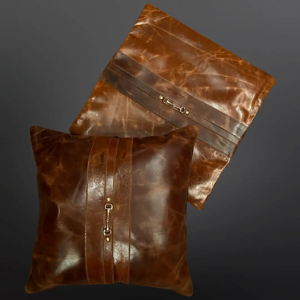 Equestrian Snaffle Bit Leather Pillow IS24107N