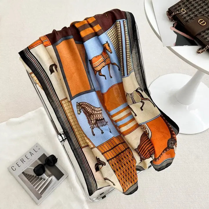 Equestrian Wrap Blue Orange Scarf – Showhorse Collection 100 218 SS25