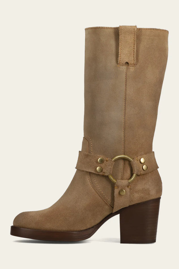 Women's Frye Jean Harness Leather Biker Style Boots in Brown On Sale