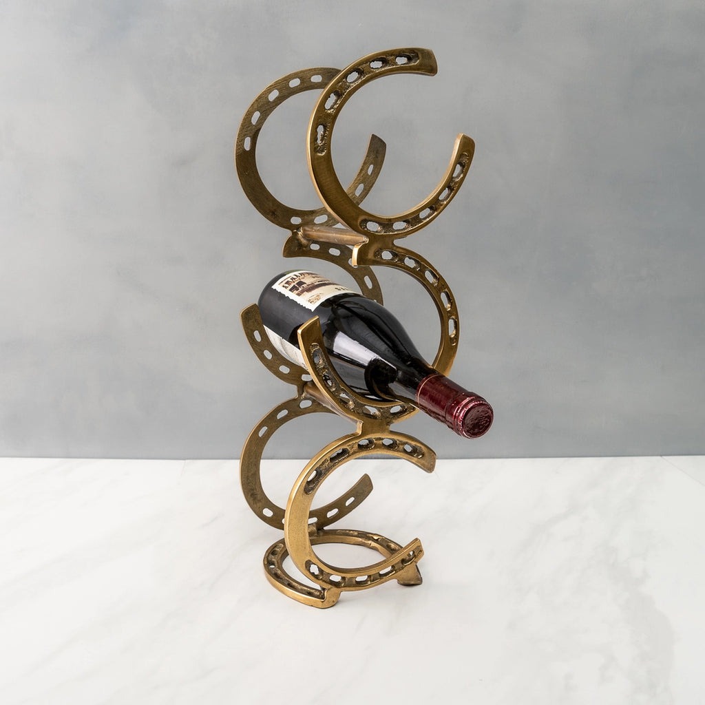 Gold Aluminum Horseshoe Wine Rack for 3 Bottles