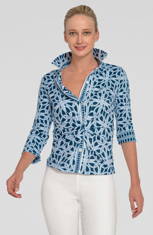 Classic Women's Cable Cashmere Knit Sweater in Blue Alps & Meters On Sale Now!
