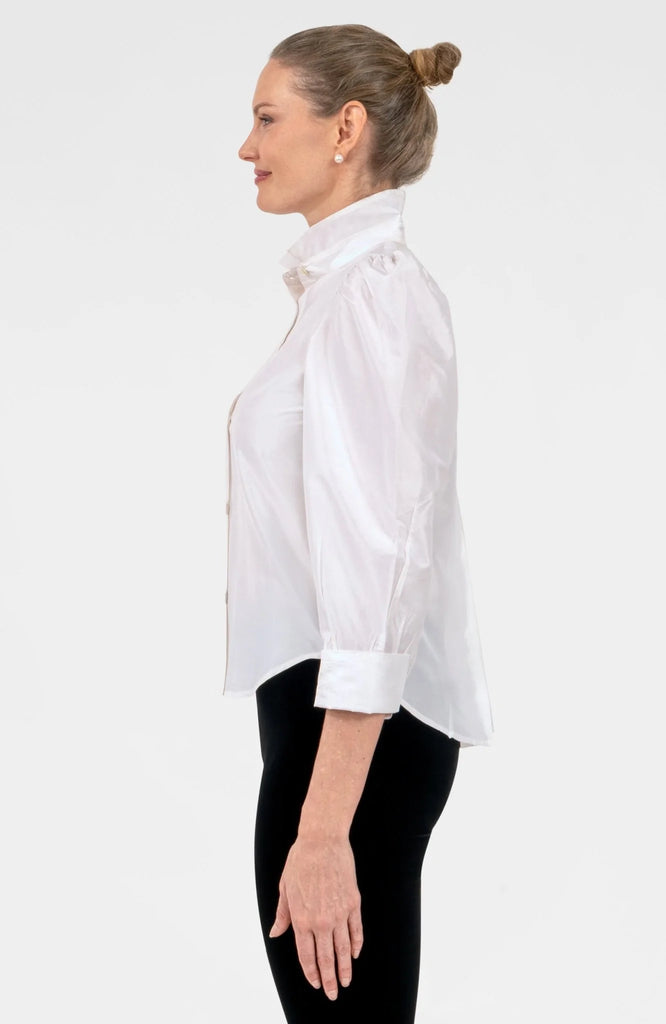 Gretchen Scott Puff Silk Blouse in White Silk Puff Sleeve Top The Magic Dragon