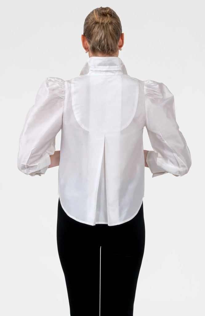 Gretchen Scott Puff Silk Blouse in White Silk Puff Sleeve Top The Magic Dragon