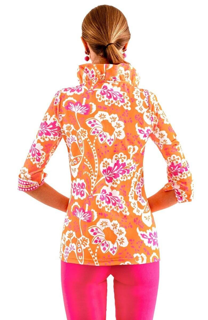Gretchen Scott Ruffneck TOP 3/4 Sleeve Ruffneck Orange Flora TPRNFLL SS24