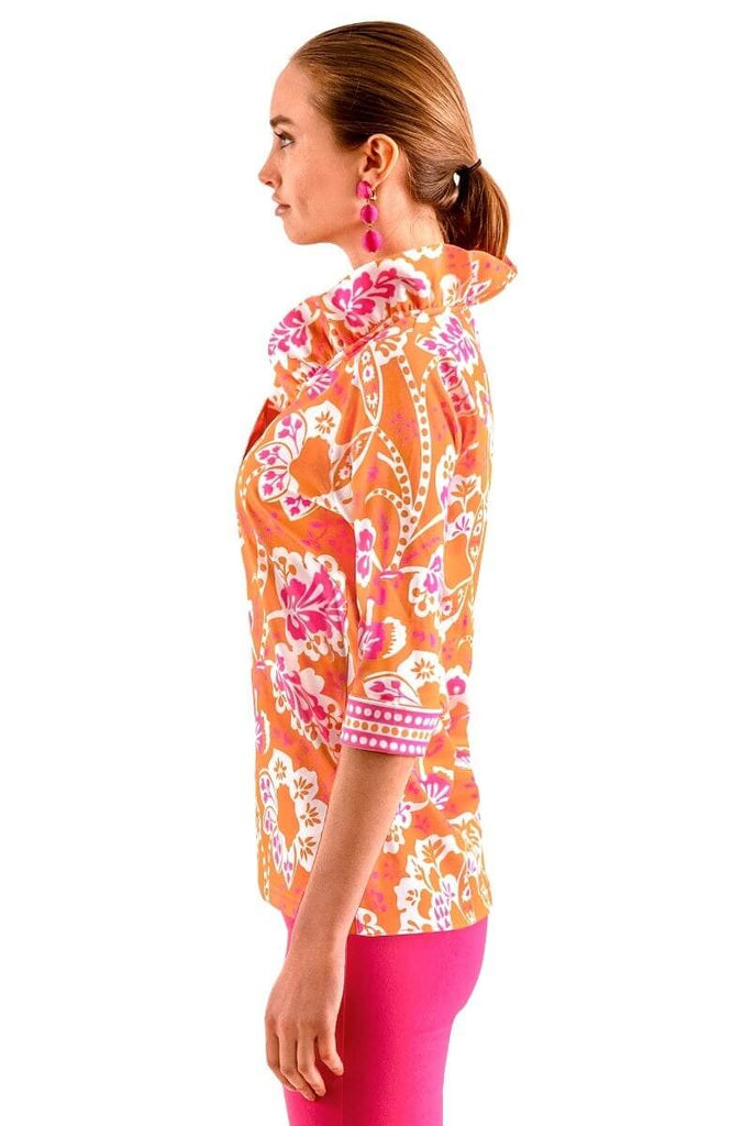 Gretchen Scott Ruffneck TOP 3/4 Sleeve Ruffneck Orange Flora TPRNFLL SS24
