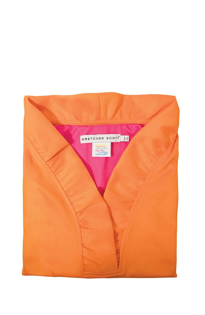 Gretchen Scott Sleeveless Ruffle Collar Top – Orange 4-Way Stretch Jersey Ruffle Neck Shirt
