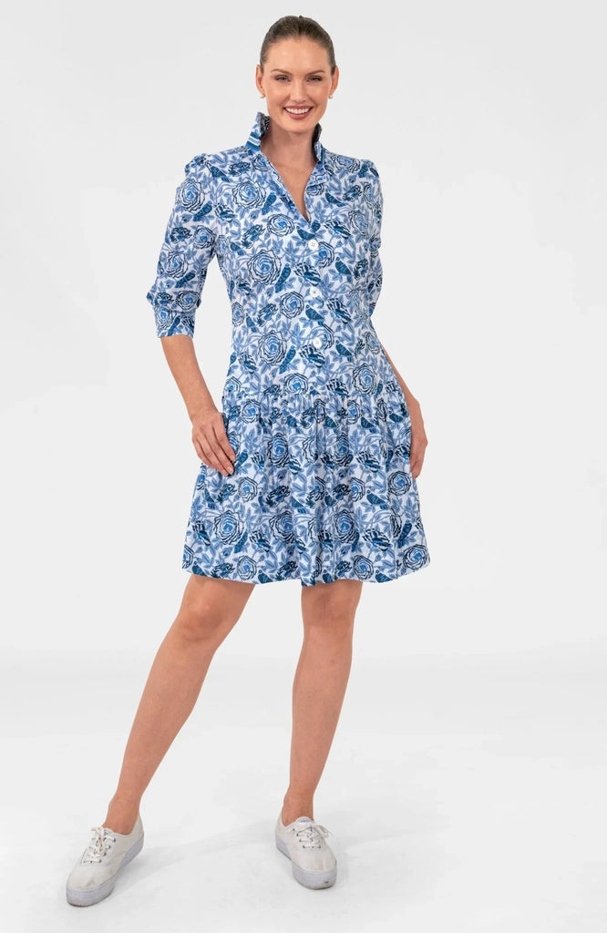 Gretchen Scott So Sweet Blue Summer Dress – Smell The Roses Printed Cotton Dress