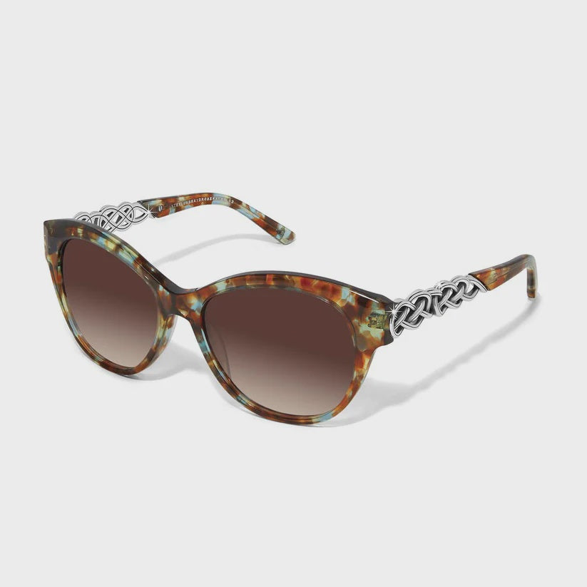 Brighton Women's Cat Eye Silver Blue Havana Sunglasses Interlok Braid A13467