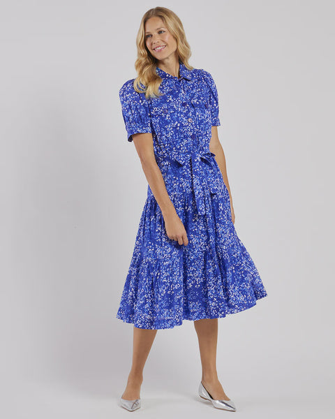 knee length dresses for ladies Marina Dress Cotton Voile in Painterly Cheetah Beacon Blue| Jude Connally Xs / Painterly Cheetah Beacon Blue